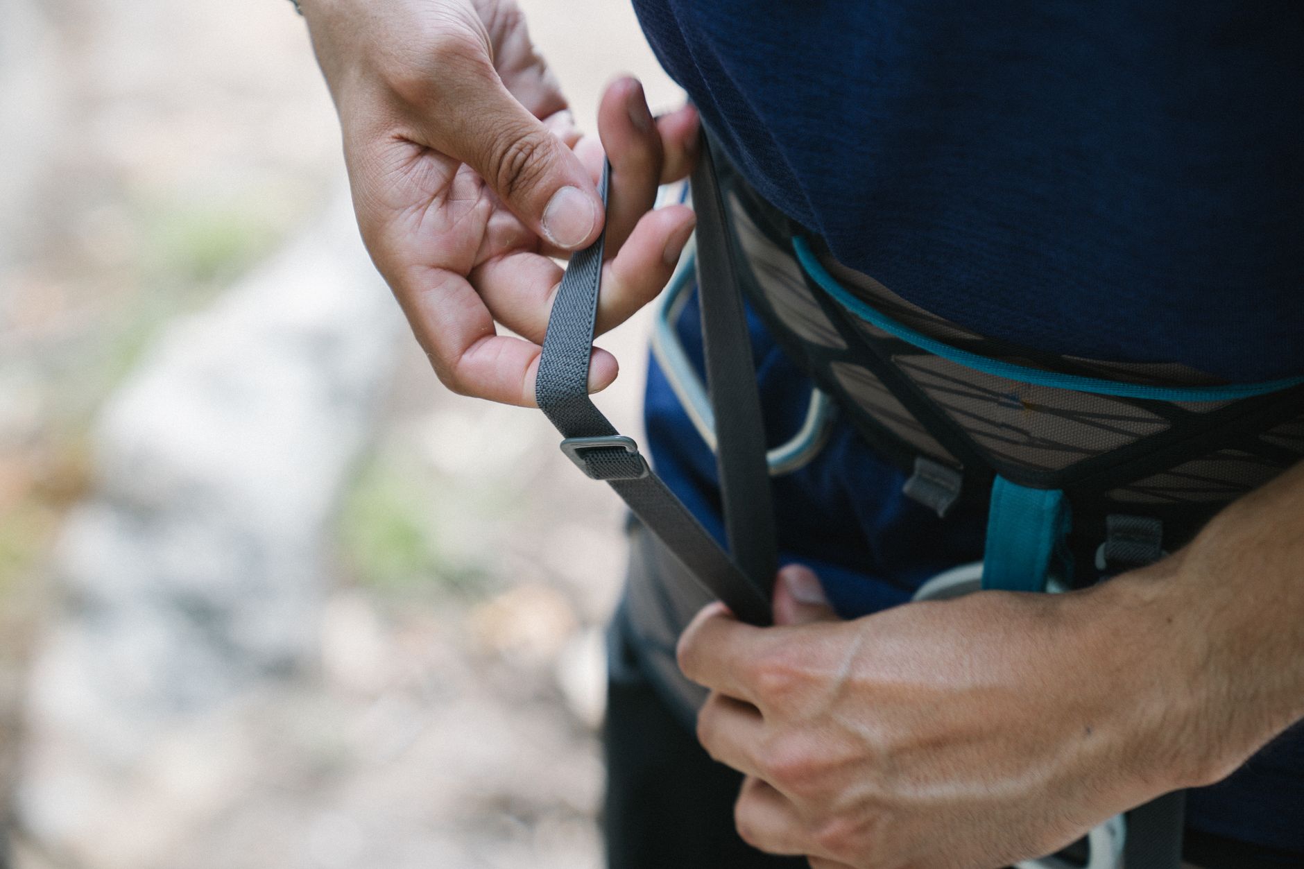 Owner adjusting the strap of a dog harness for a snug fit